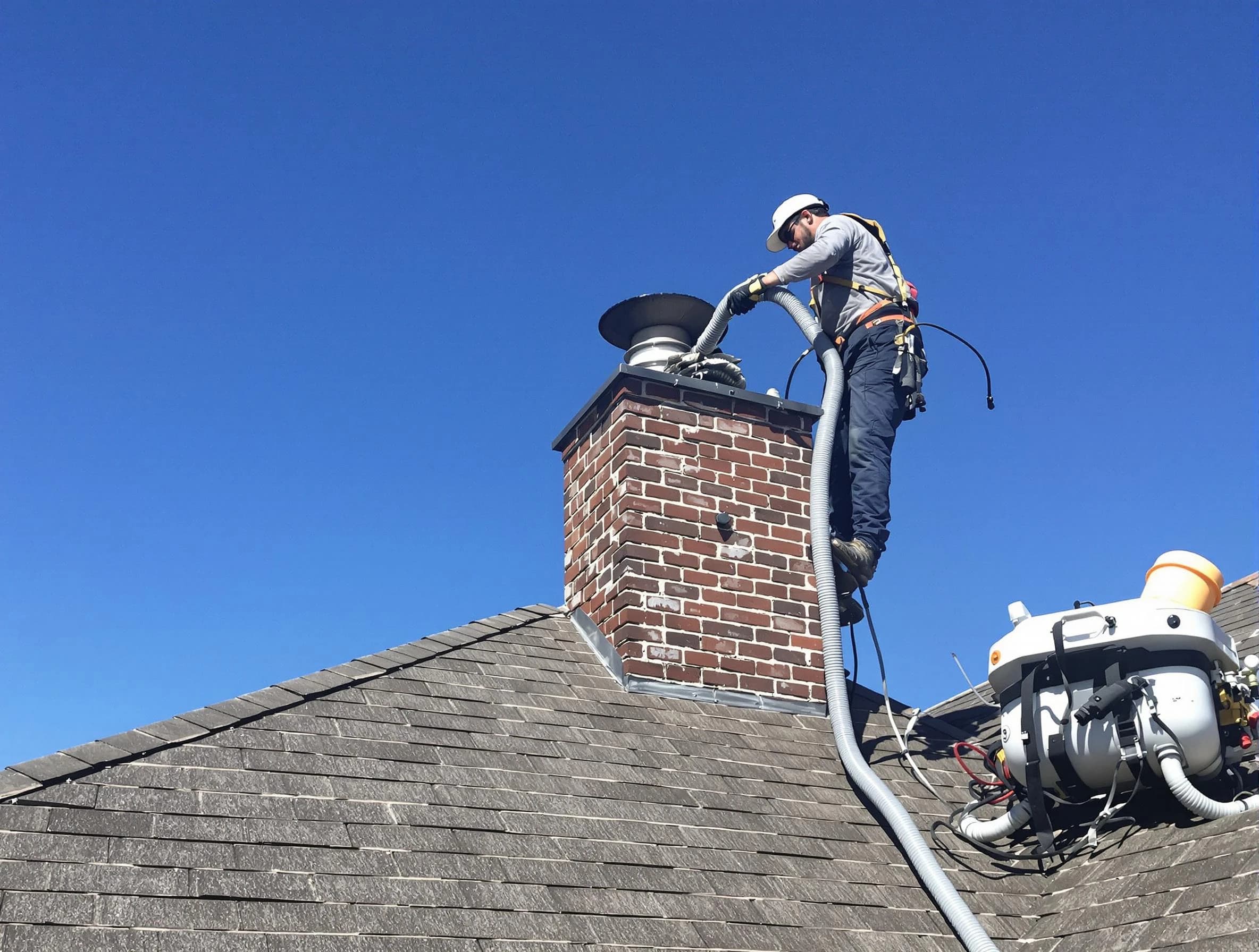 Dedicated Paramus Chimney Sweep team member cleaning a chimney in Paramus, NJ