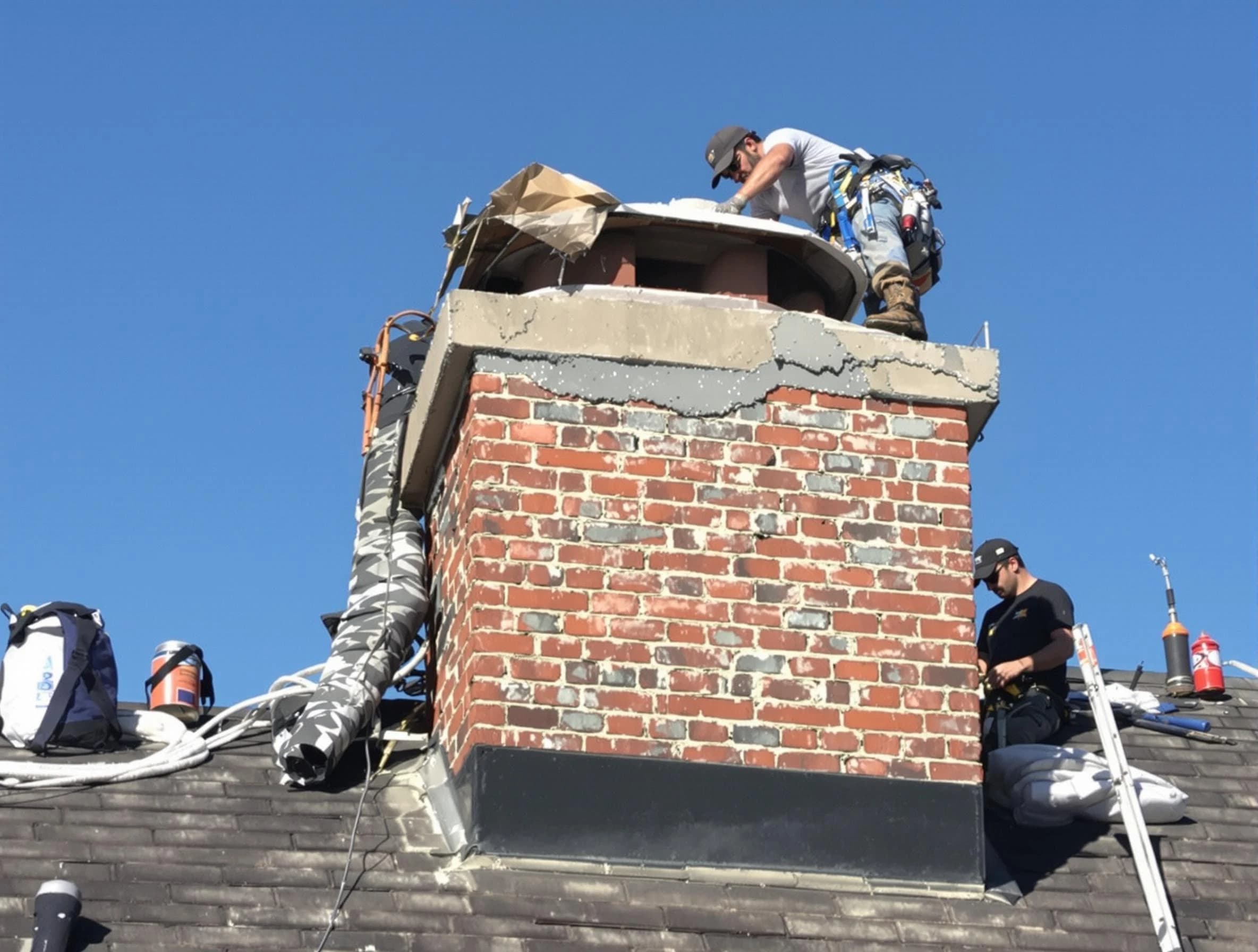 Paramus Chimney Sweep installing a custom chimney crown in Paramus, NJ