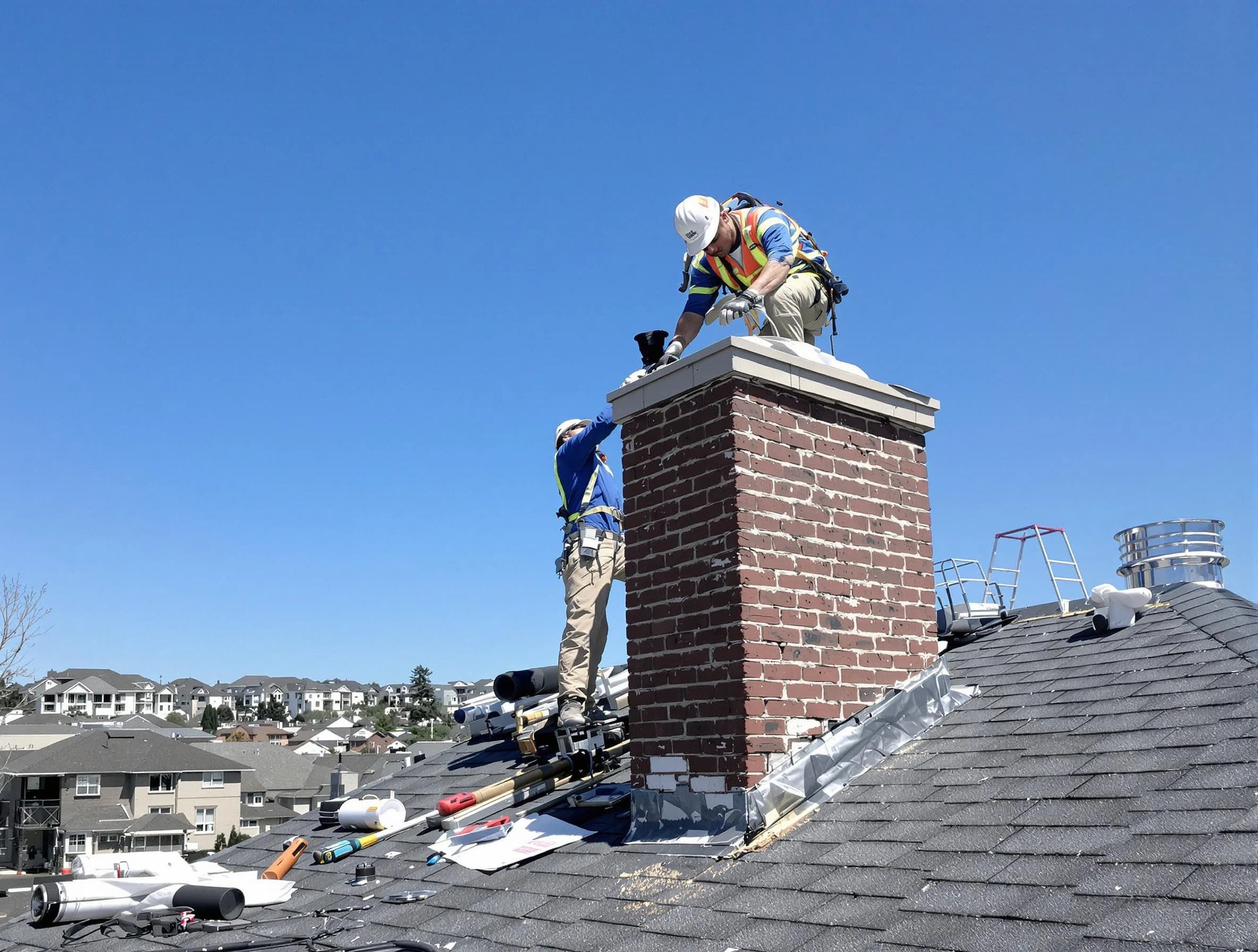 Paramus Chimney Sweep repairing a chimney crown in Paramus, NJ