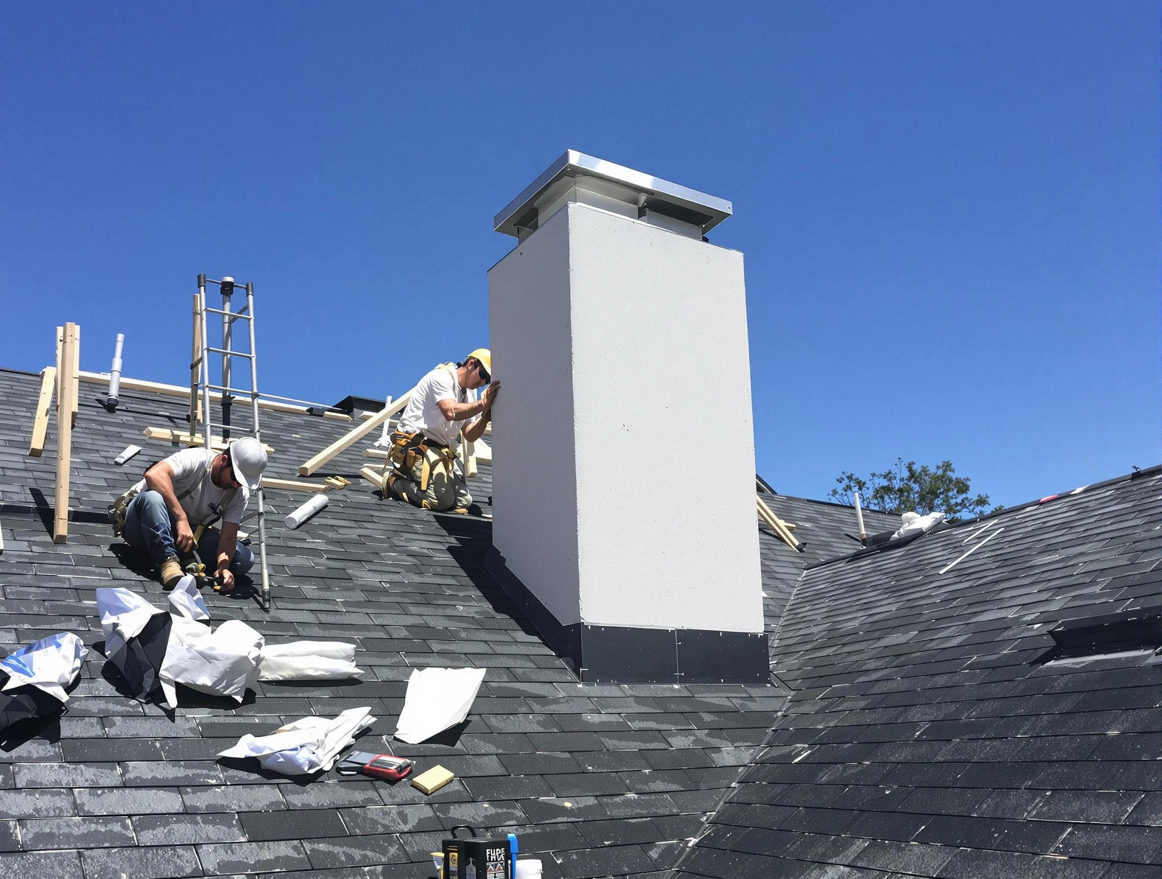 Paramus Chimney Sweep crew installing a new chimney in Paramus, NJ