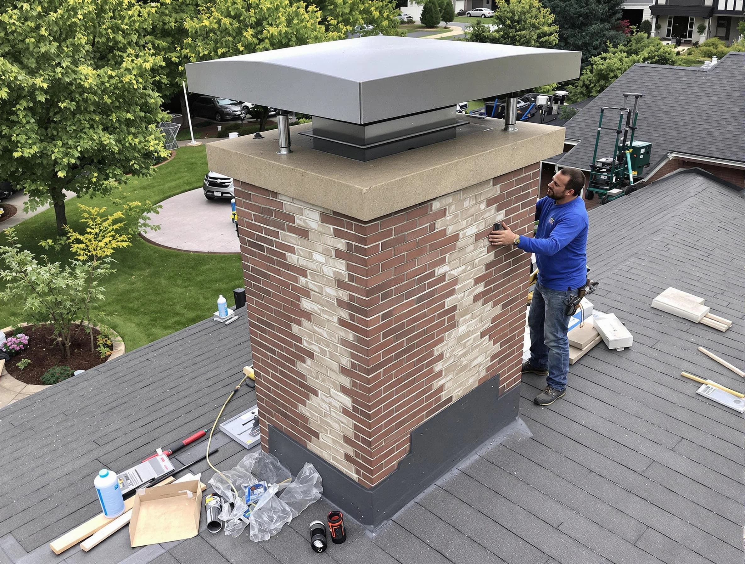 Paramus Chimney Sweep team working on a custom chimney remodel in Paramus, NJ
