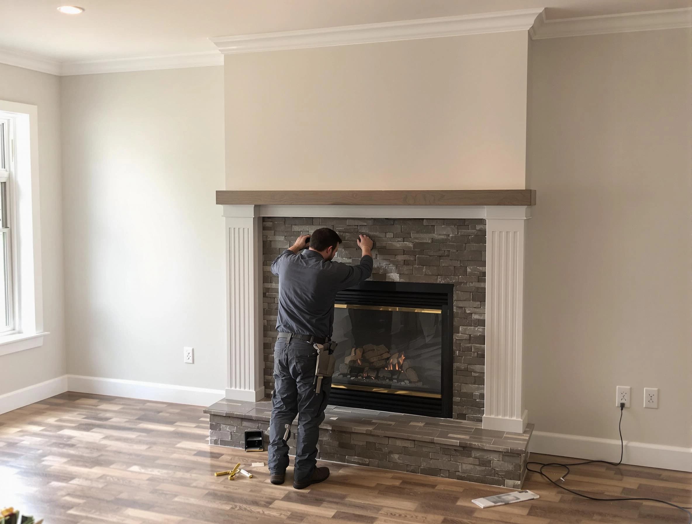 Paramus Chimney Sweep finishing a custom fireplace install in Paramus, NJ