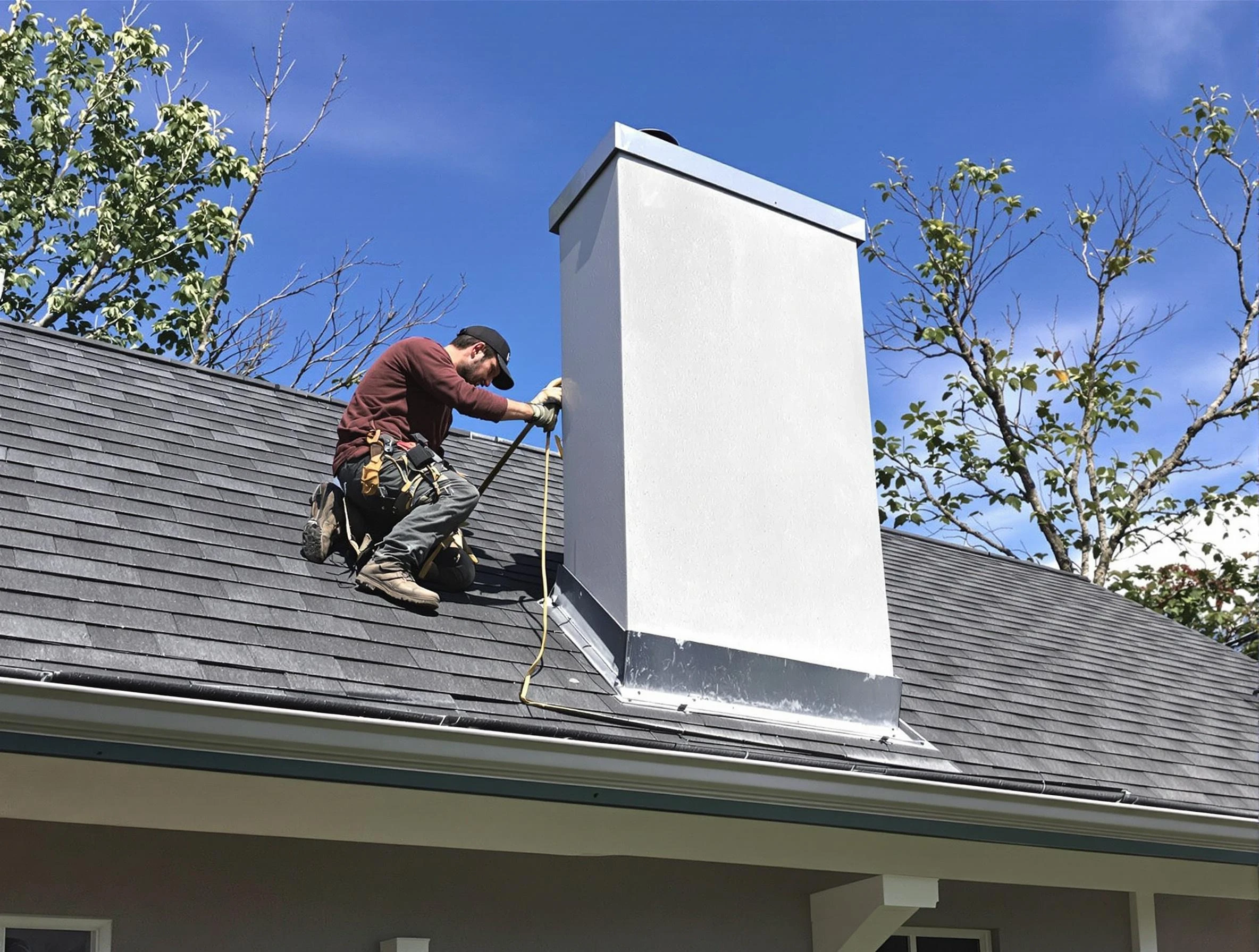 Paramus Chimney Sweep team member finishing chimney construction in Paramus, NJ