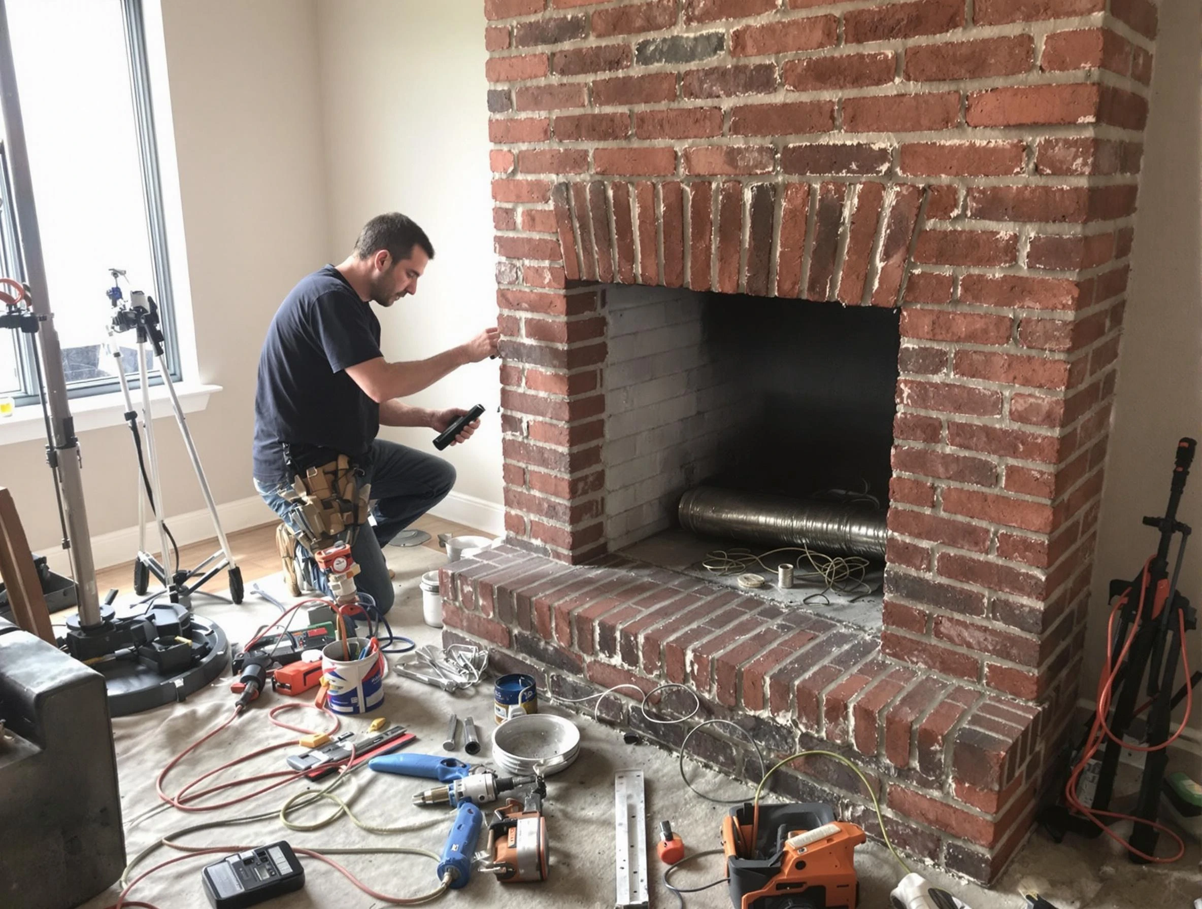 Paramus Chimney Sweep specialist finalizing chimney liner service in Paramus, NJ